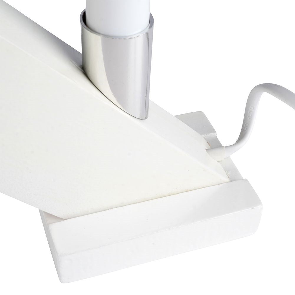 Advent candle holder with seven LED lights and white wooden base