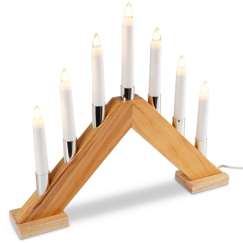 Advent candlestick with 7 LED lights on wooden base, 1.5m cable