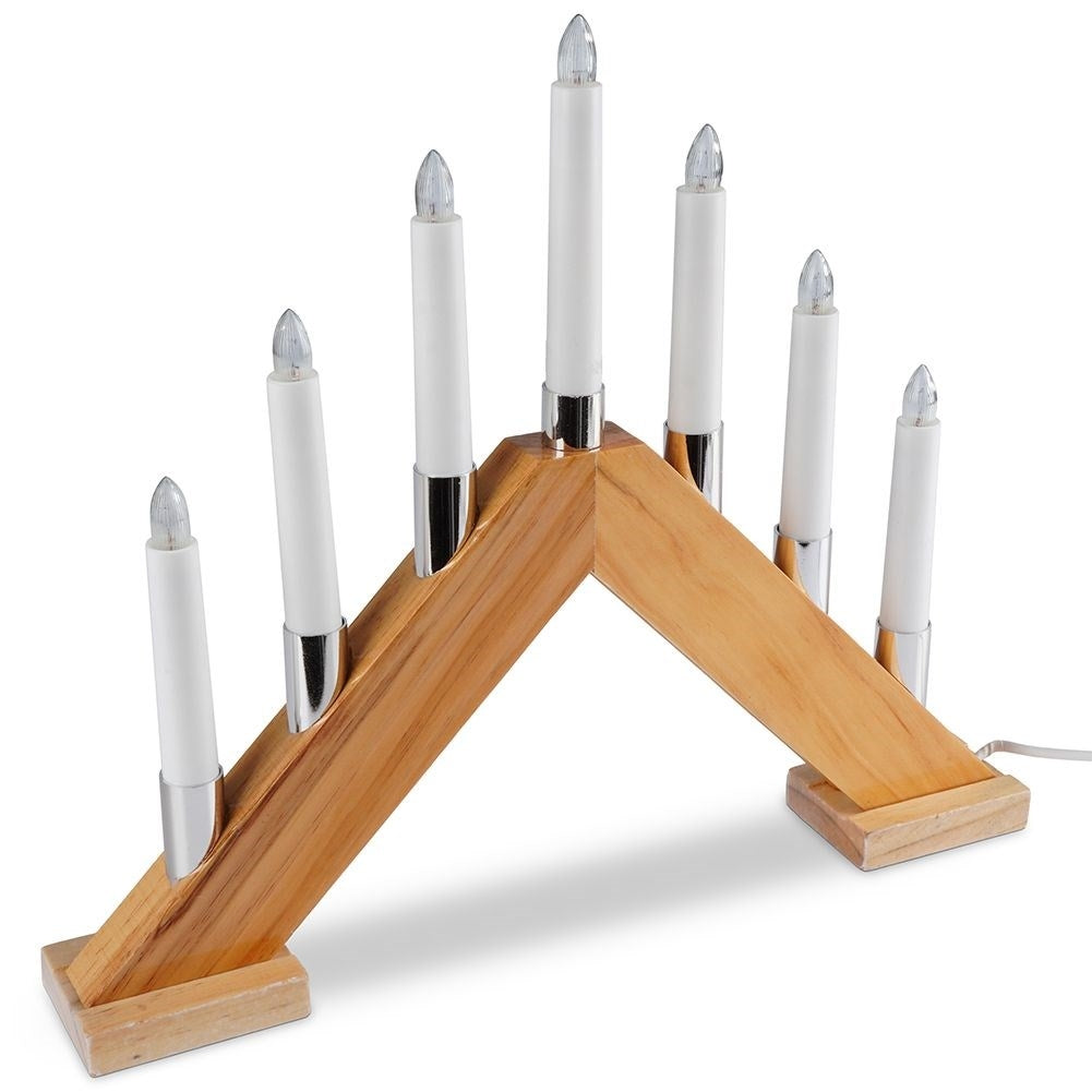 Advent candlestick with 7 LED lights on wooden base, 1.5m cable
