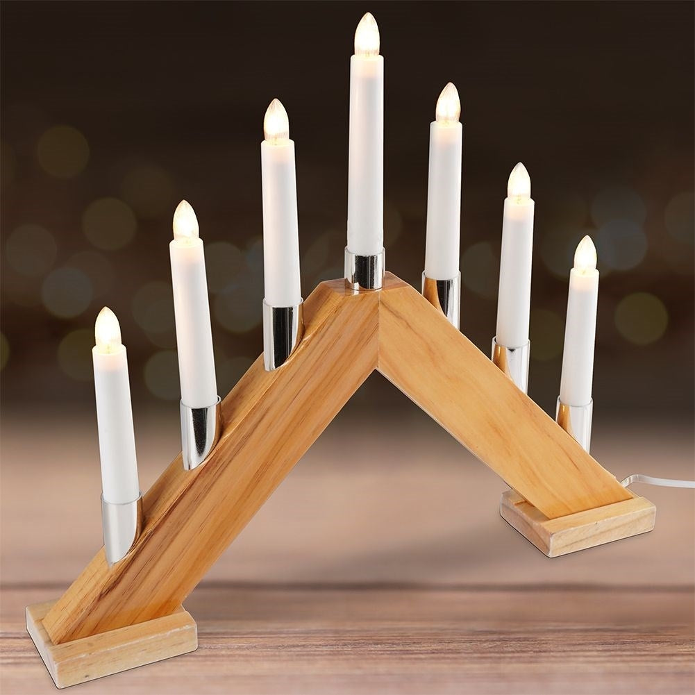 Advent candlestick with 7 LED lights on wooden base, 1.5m cable