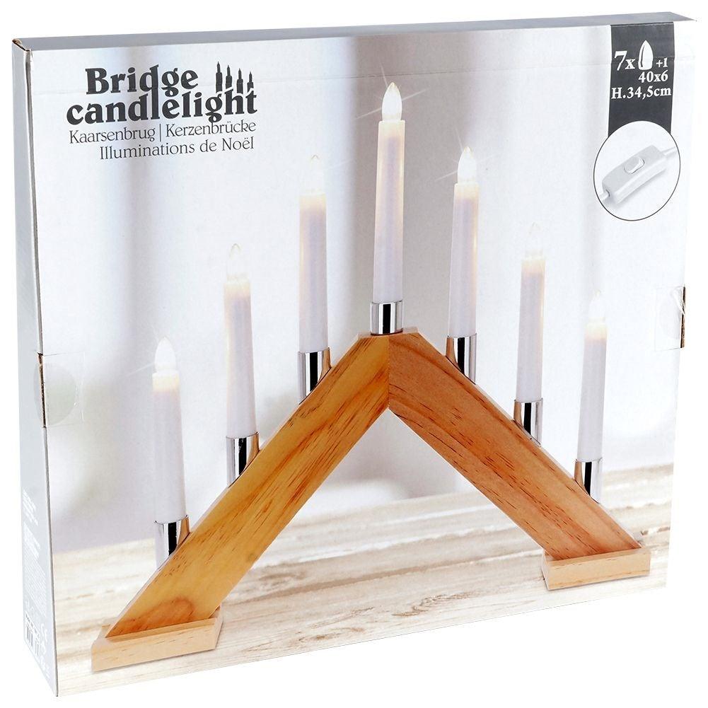 Advent candlestick with 7 LED lights on wooden base, 1.5m cable