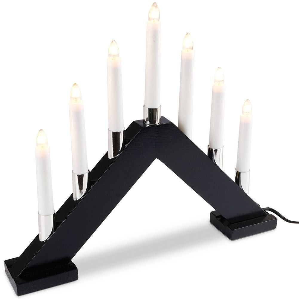 Advent candlestick with Seven LED lights and Black Wooden Base