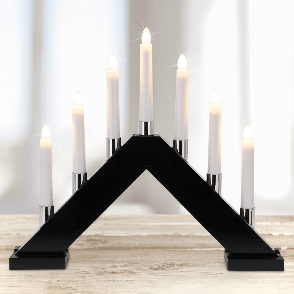 Advent candlestick with Seven LED lights and Black Wooden Base