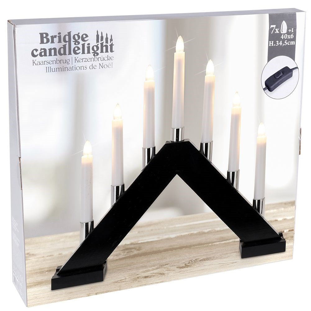 Advent candlestick with Seven LED lights and Black Wooden Base