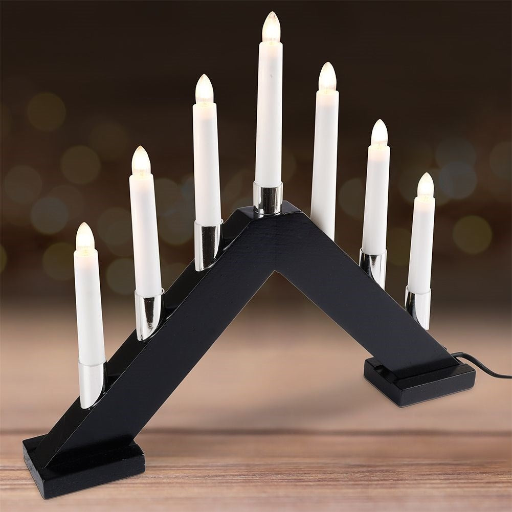 Advent candlestick with Seven LED lights and Black Wooden Base