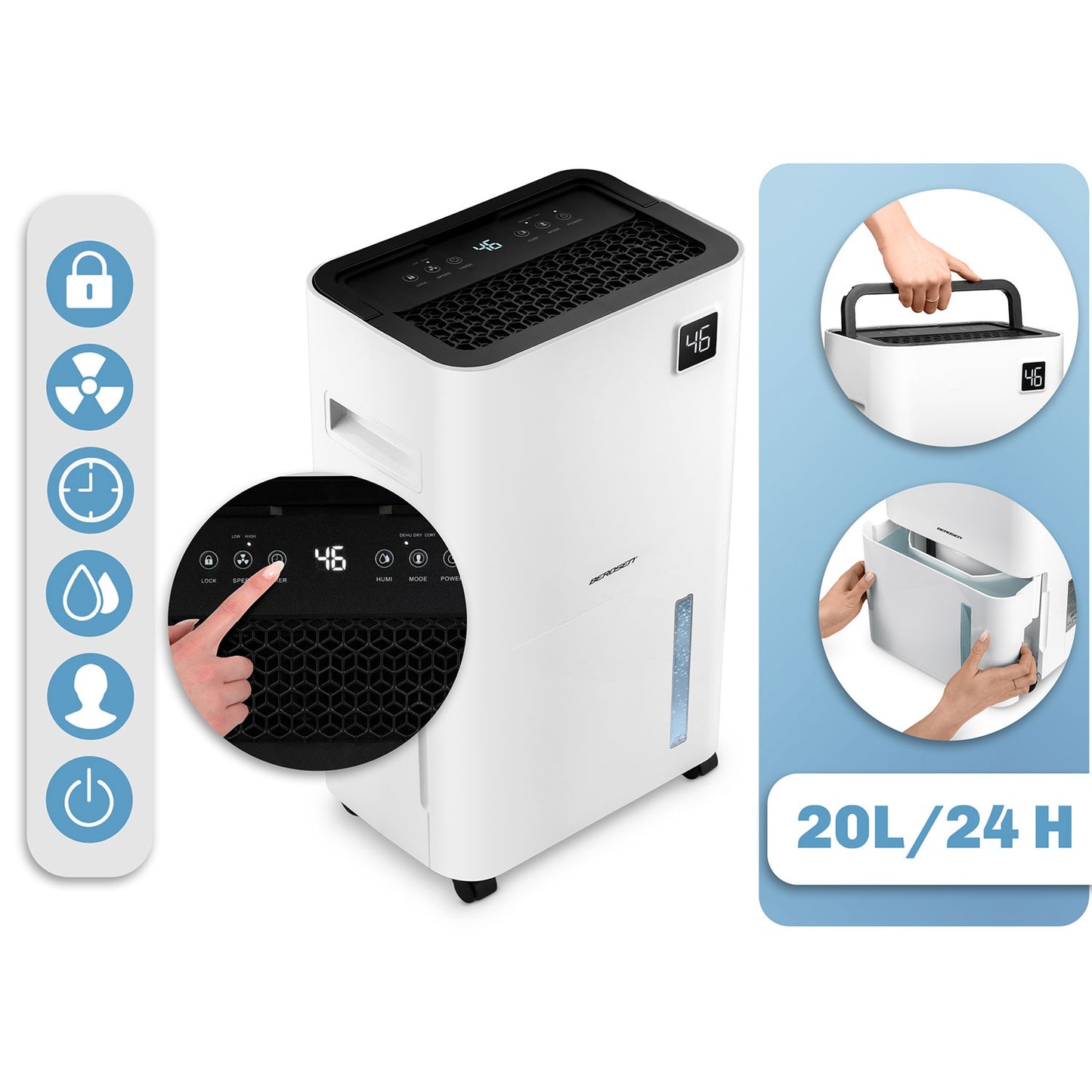 Air Dehumidifier with Wi-Fi, 20L/Day Capacity, White