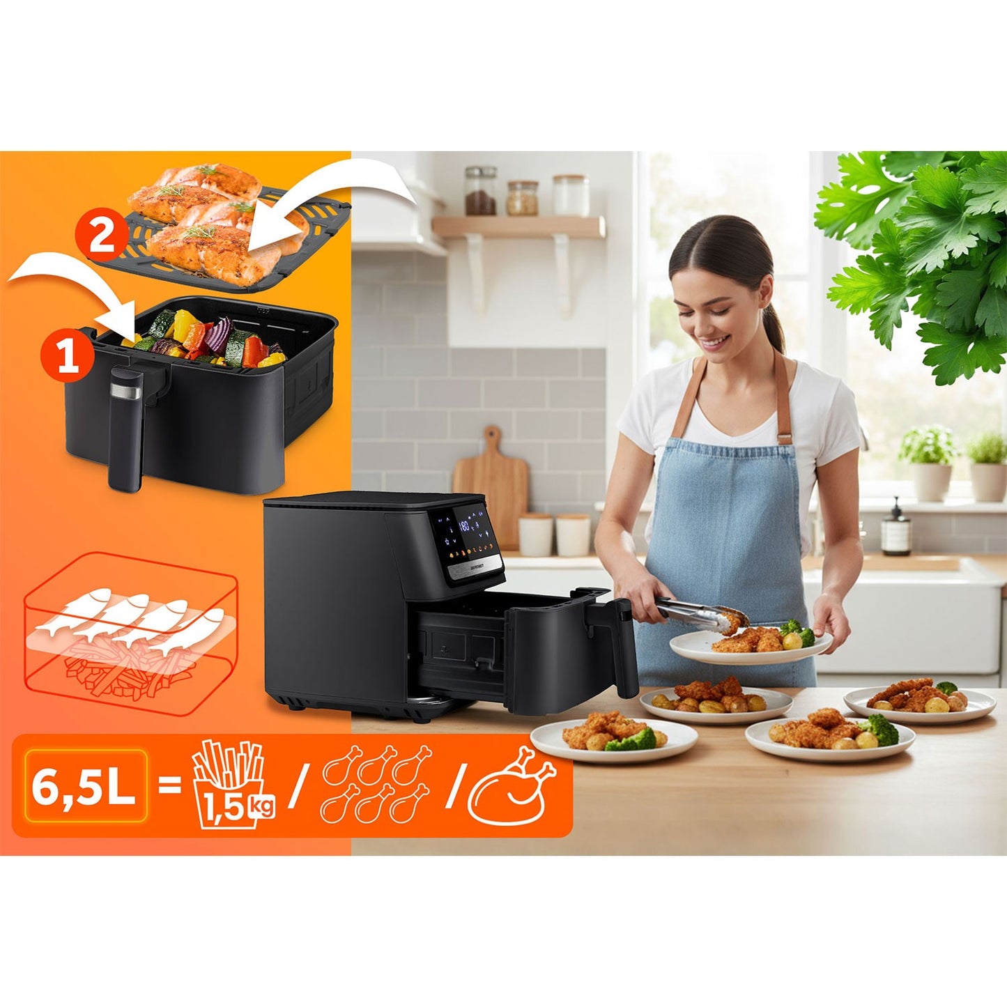 Air Fryer, 6.5L, 1700W, Touchscreen, Black