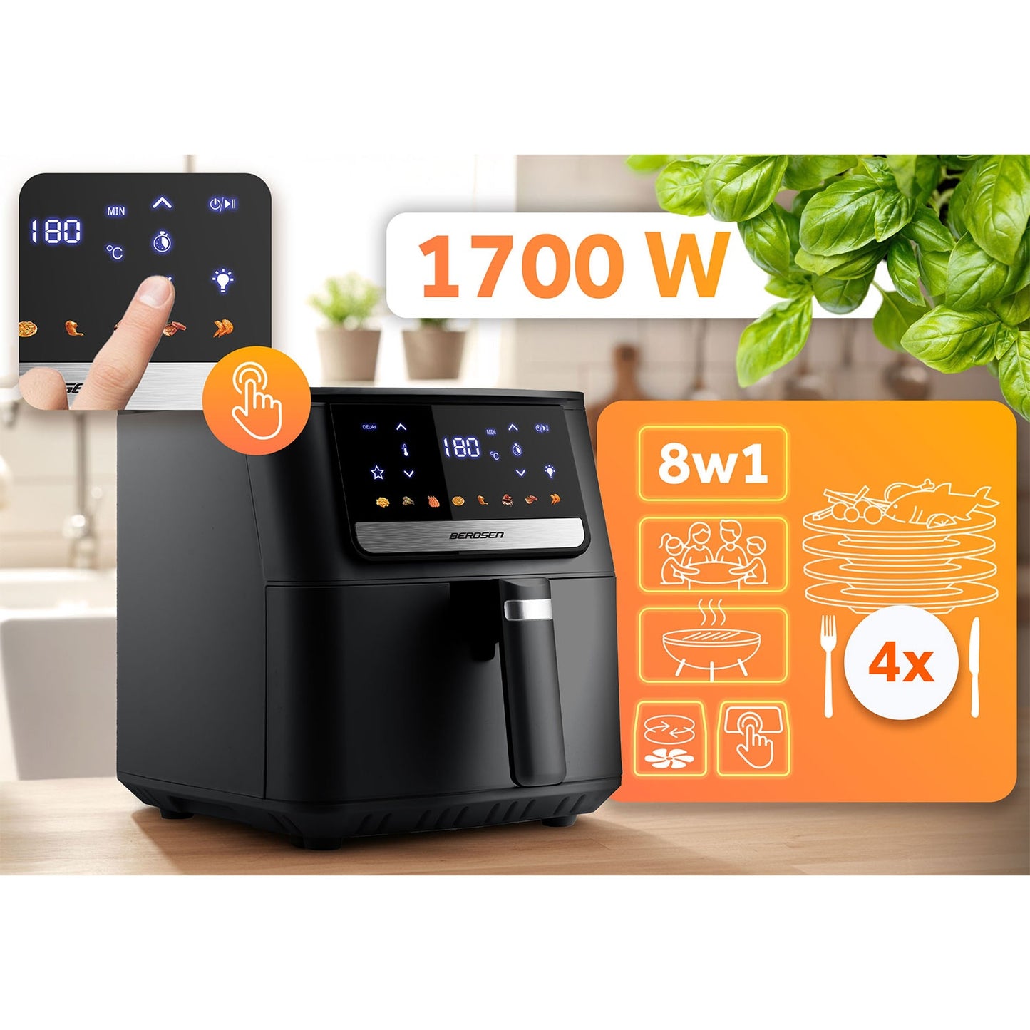 Air Fryer, 6.5L, 1700W, Touchscreen, Black