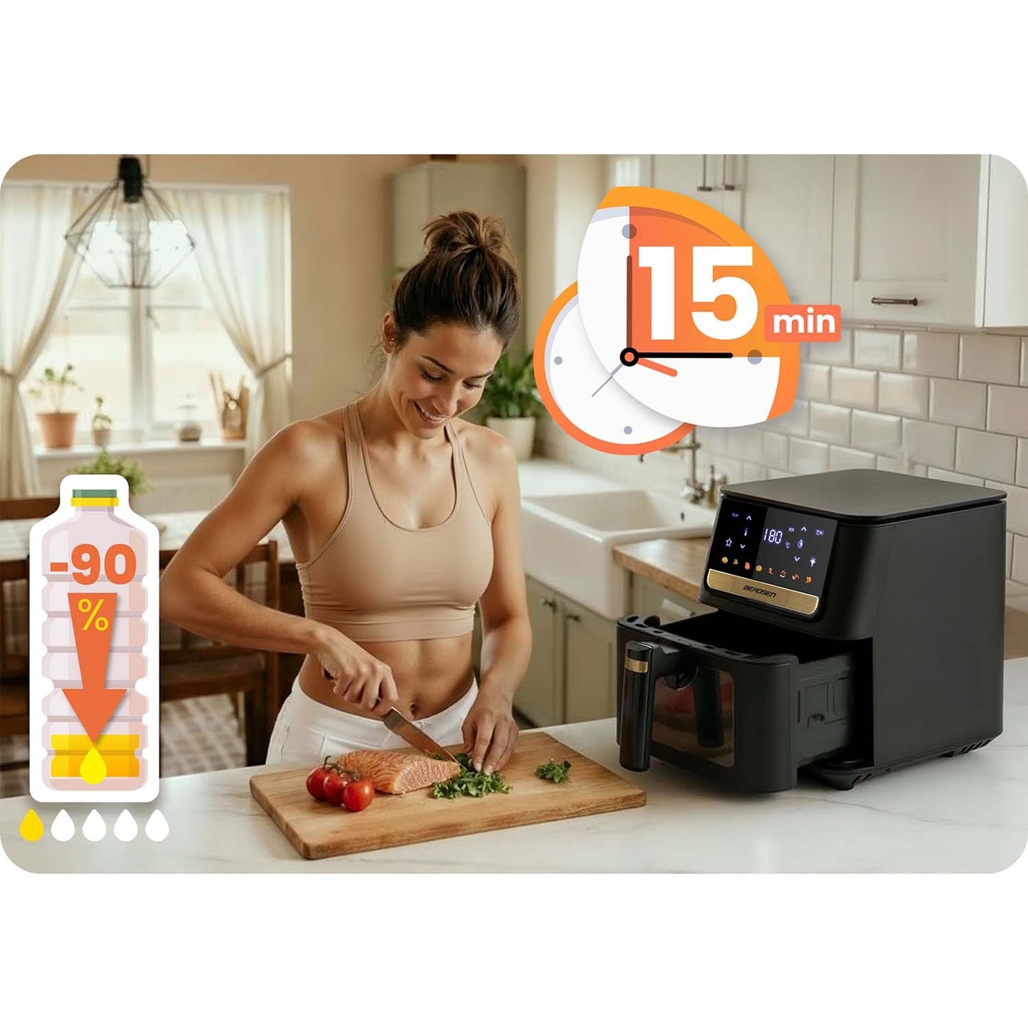 Air Fryer, 6.5L, 1700W, Touchscreen, Black