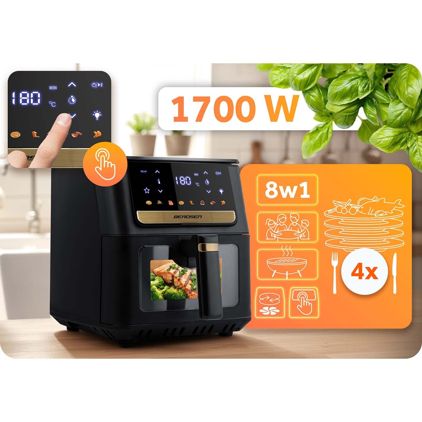 Air Fryer, 6.5L, 1700W, Touchscreen, Black