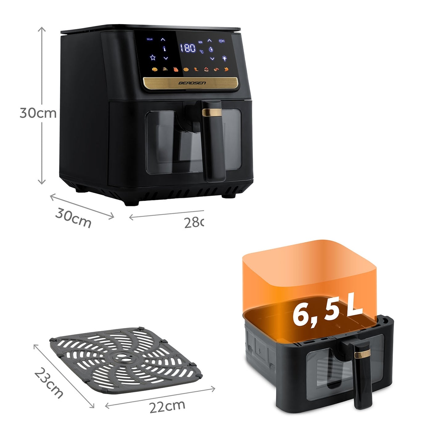 Air Fryer, 6.5L, 1700W, Touchscreen, Black