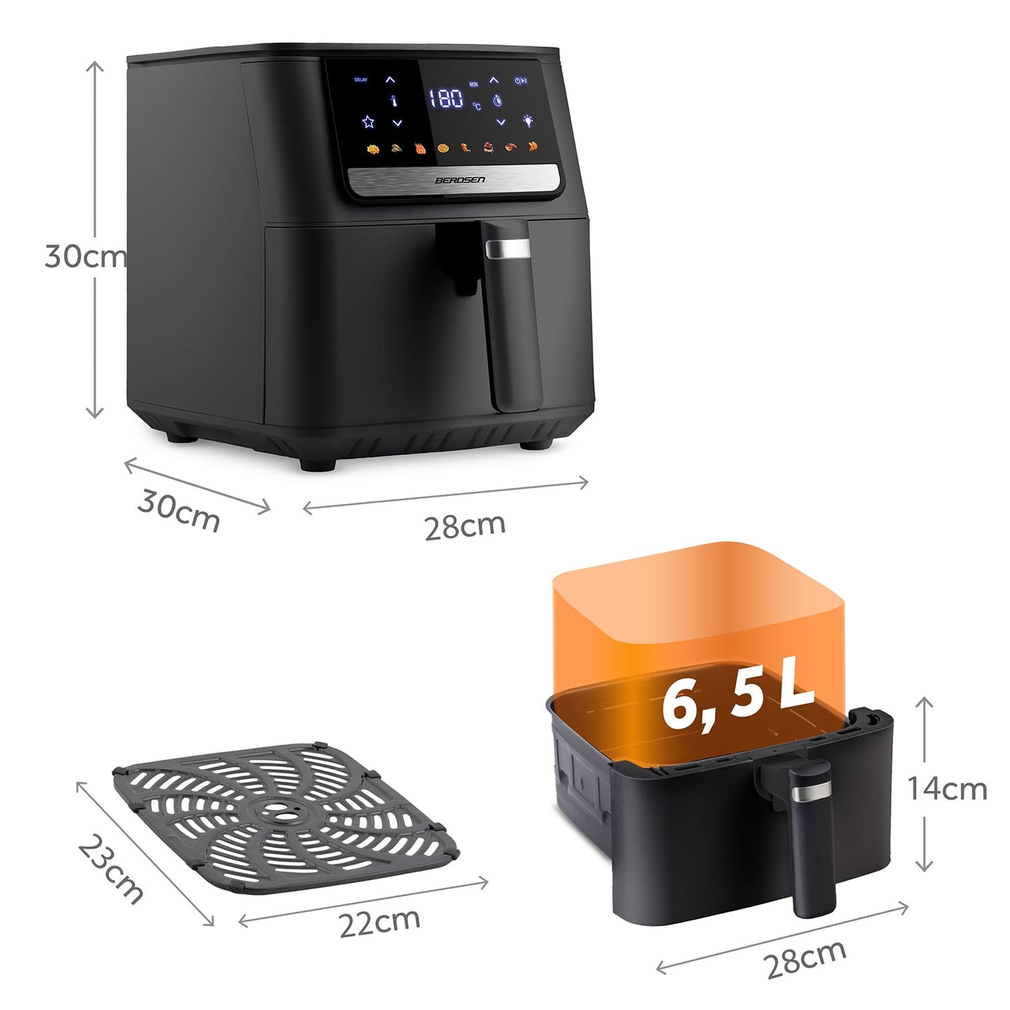 Air Fryer, 6.5L, 1700W, Touchscreen, Black