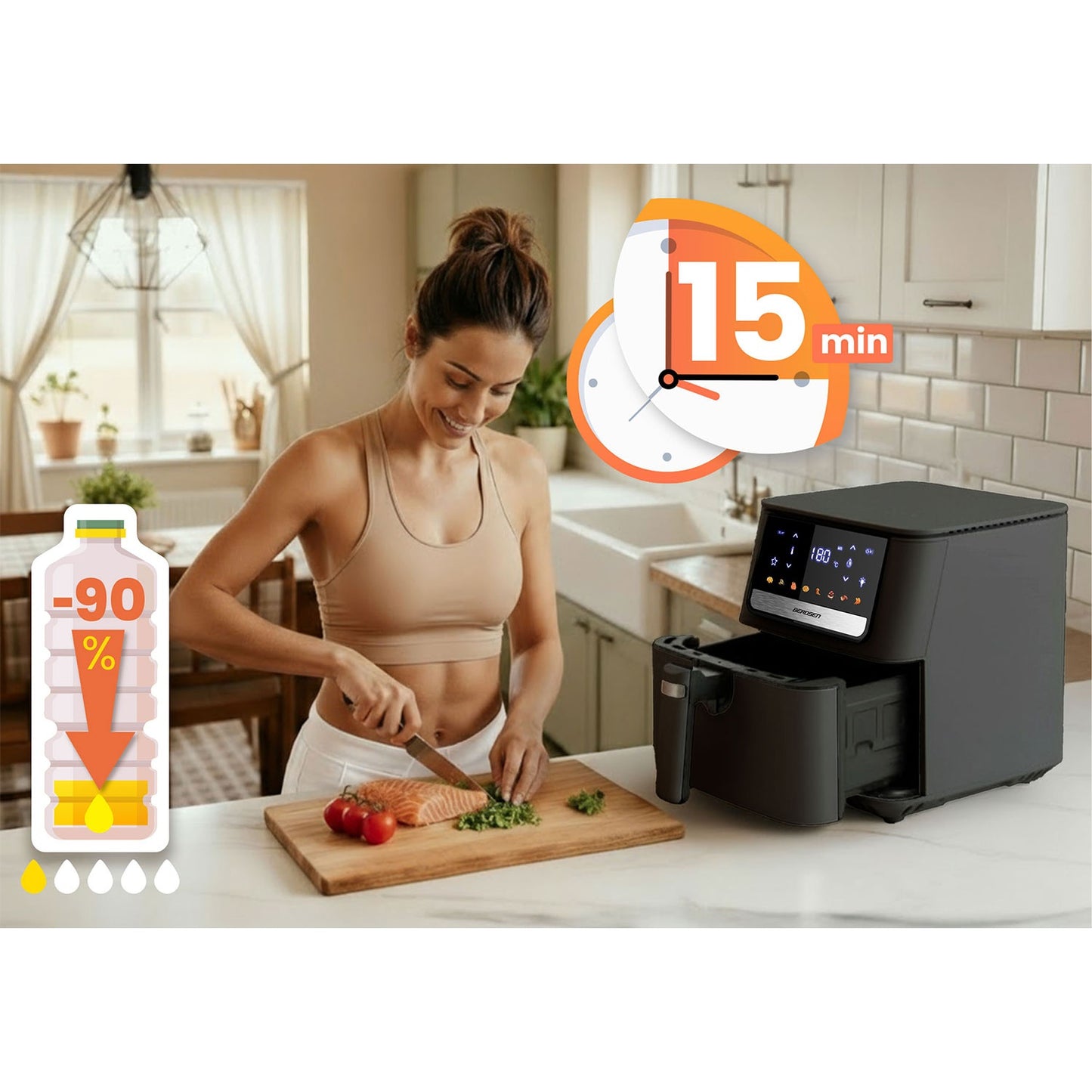 Air Fryer, 6.5L, 1700W, Touchscreen, Black