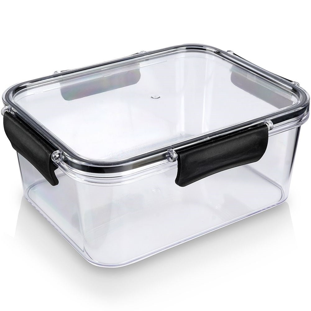Airtight container with rubber seal and clamps
