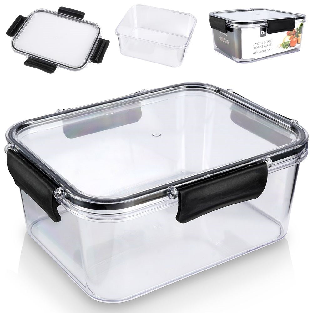 Airtight container with rubber seal and clamps