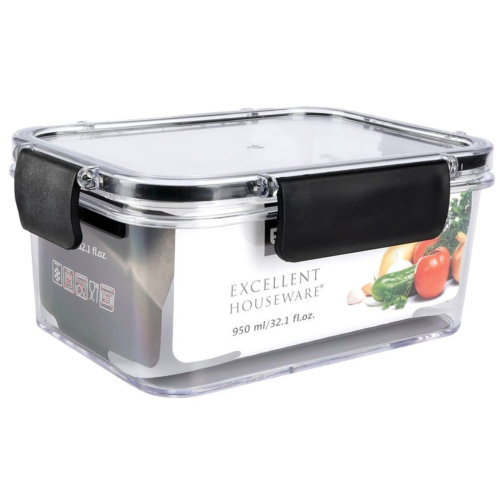 Airtight lunch box with rubber seal and four clips