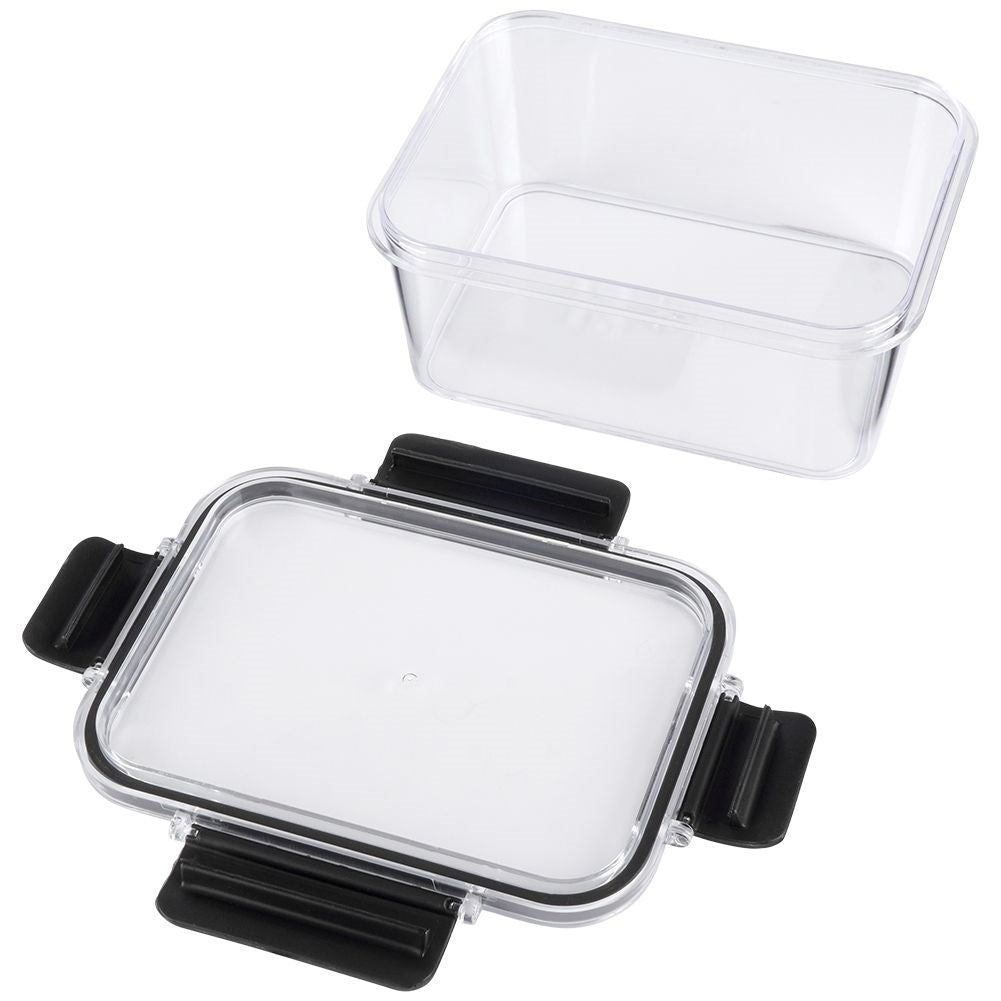 Airtight lunch box with rubber seal and four clips