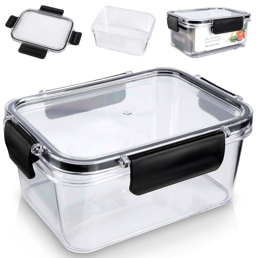 Airtight lunch box with rubber seal and four clips
