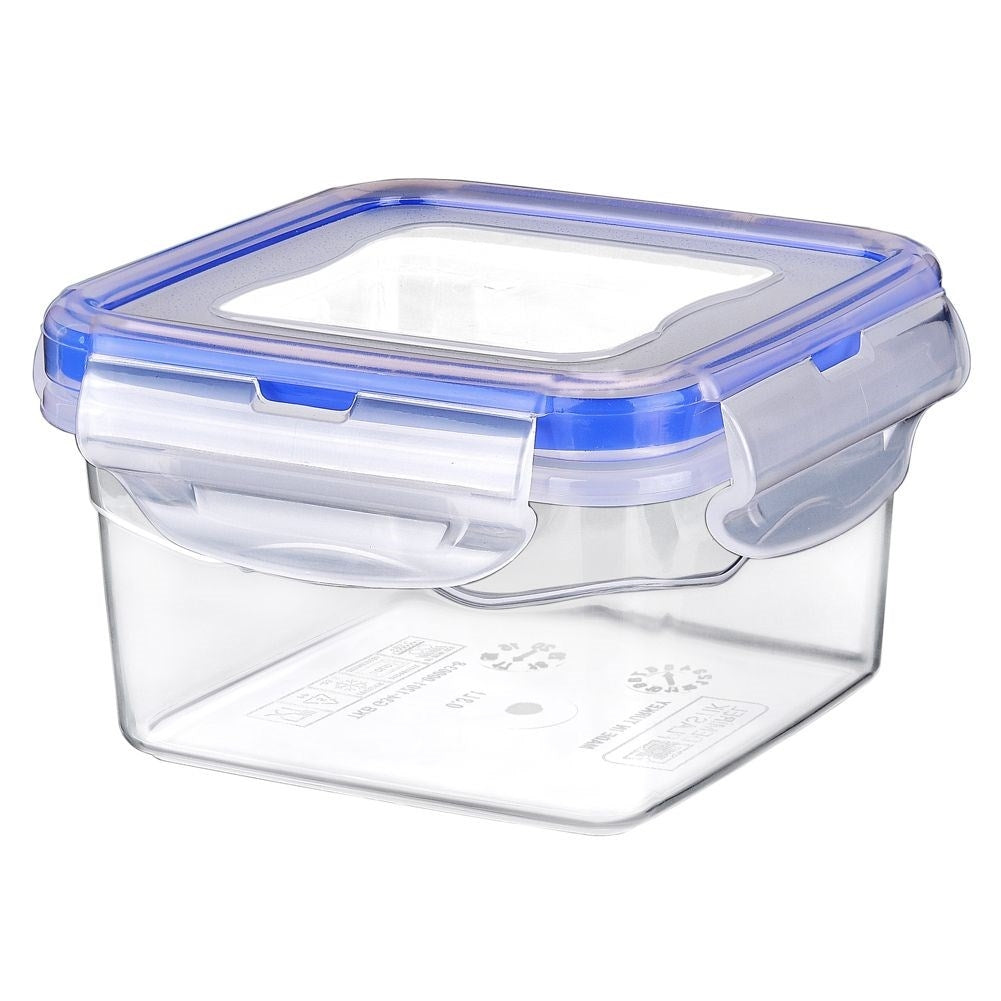 Airtight plastic container with rubber seal and stackable design