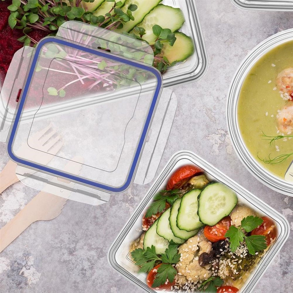 Airtight plastic container with rubber seal and stackable design