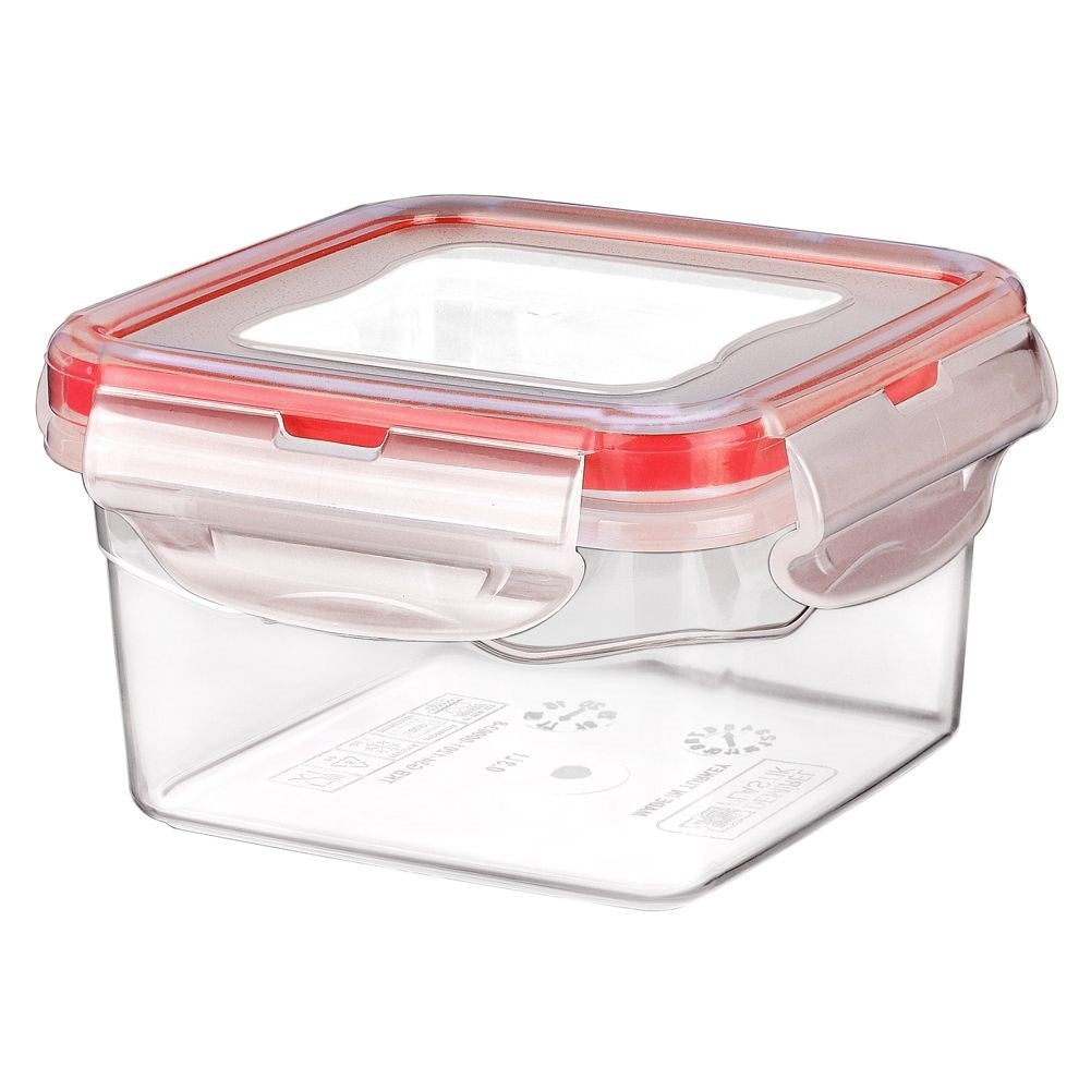 Airtight plastic container with rubber seal and stackable design