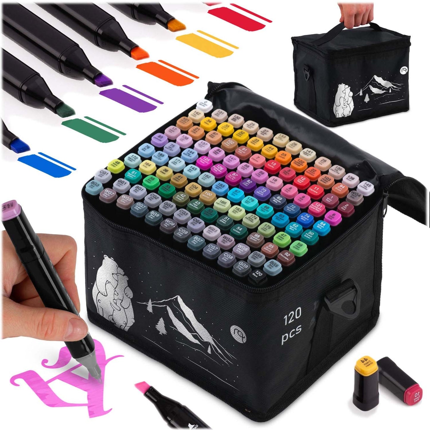 Alcohol markers with bag 120 pcs Nukido NK-913