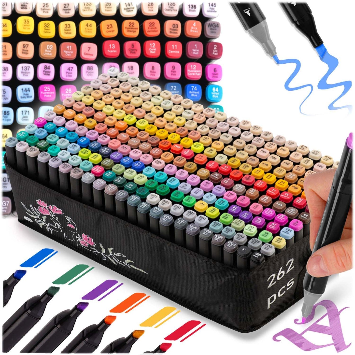 Alcohol markers with bag 262 pcs Nukido NK-915