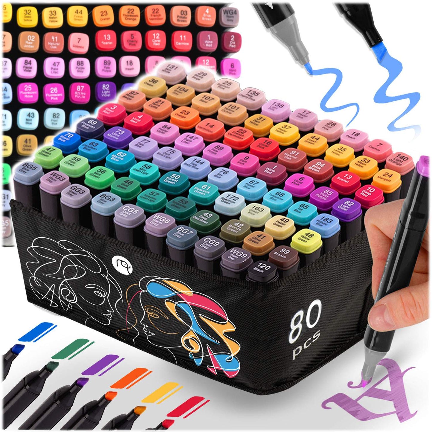 Alcohol markers with bag 80 pcs Nukido NK-912