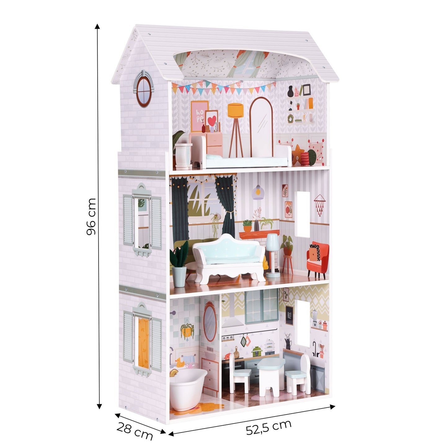 Alice Dollhouse – 3 Floors, 4 Rooms, Set with 9 Furniture Pieces ECOTOYS