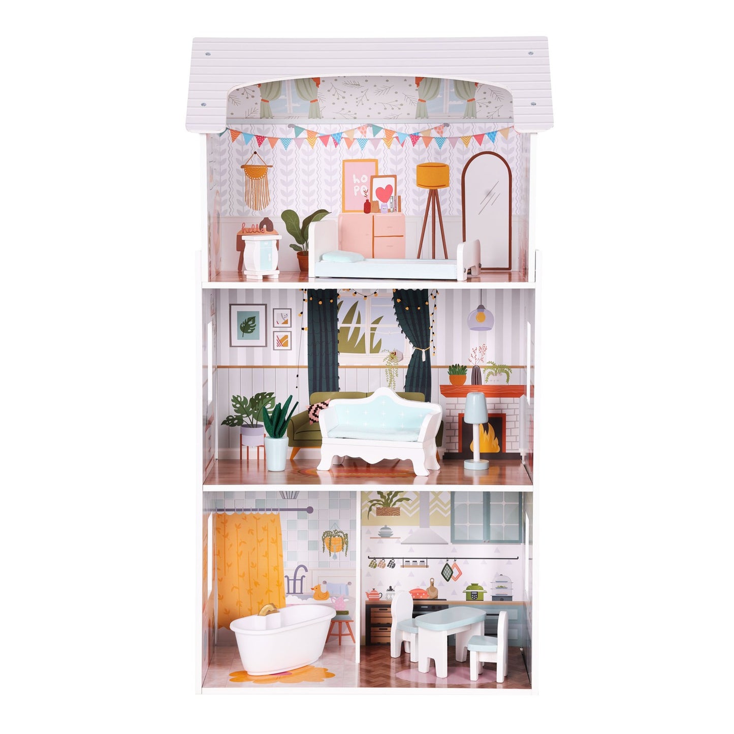 Alice Dollhouse – 3 Floors, 4 Rooms, Set with 9 Furniture Pieces ECOTOYS