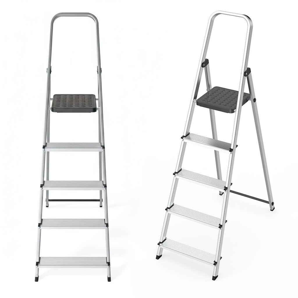 Aluminum 5-Step Ladder, Foldable with Platform, 150 kg Capacity