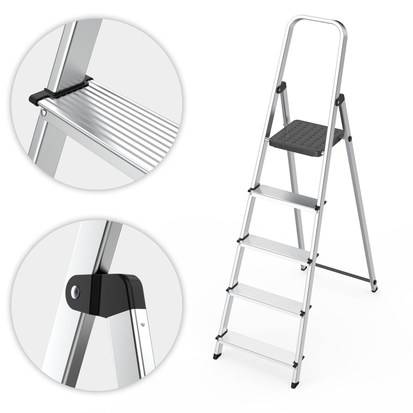 Aluminum 5-Step Ladder, Foldable with Platform, 150 kg Capacity