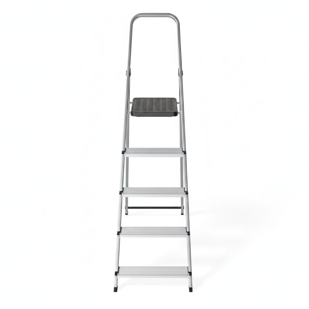 Aluminum 5-Step Ladder, Foldable with Platform, 150 kg Capacity