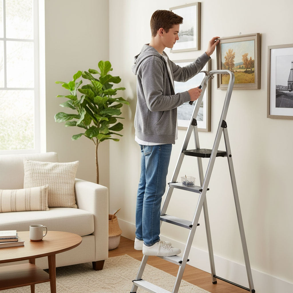 Aluminum 5-Step Ladder, Foldable with Platform, 150 kg Capacity