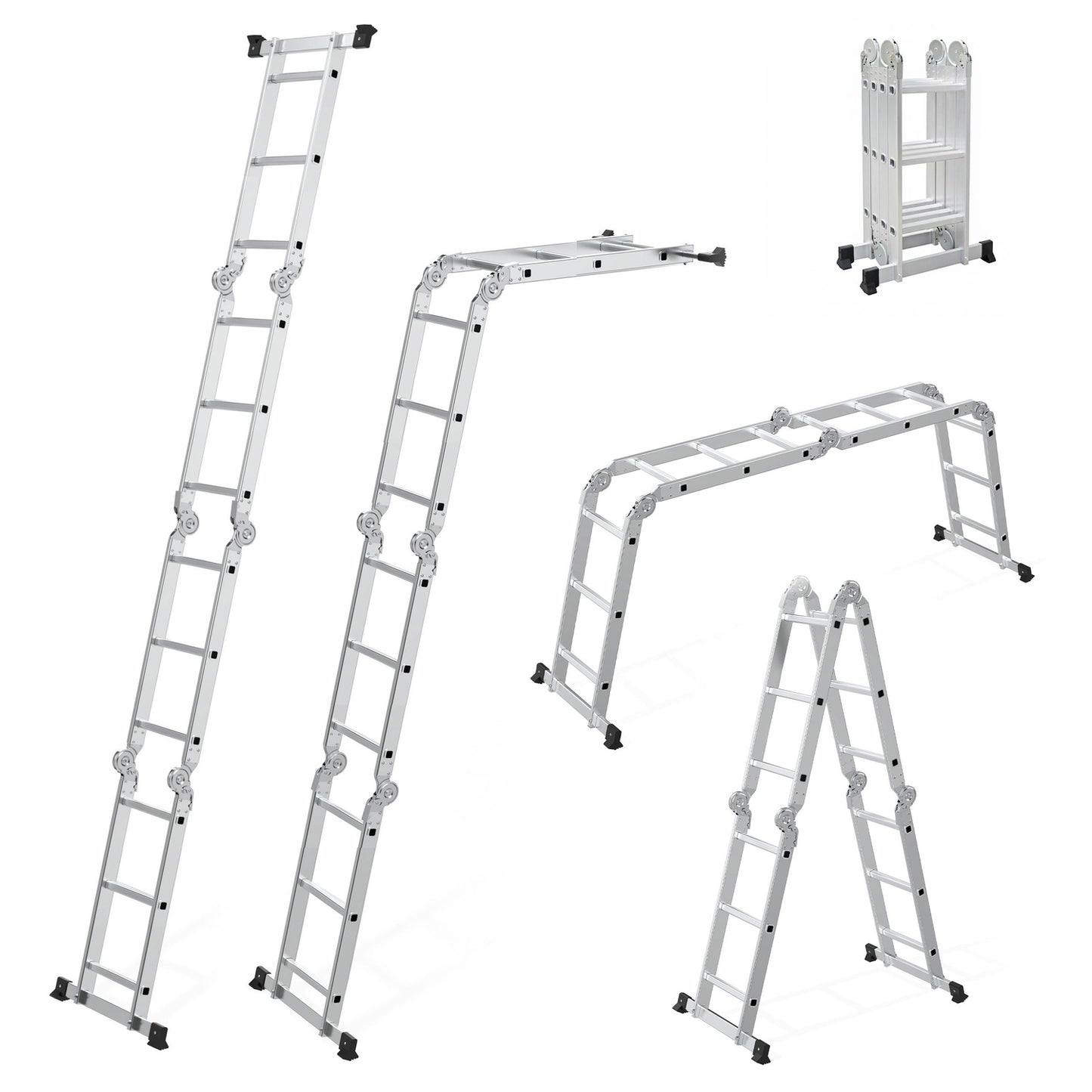 Aluminum Multi-Purpose Ladder, 4x3 Hinged, 150 kg Capacity
