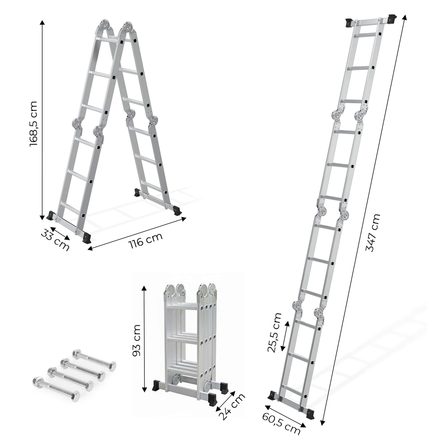 Aluminum Multi-Purpose Ladder, 4x3 Hinged, 150 kg Capacity