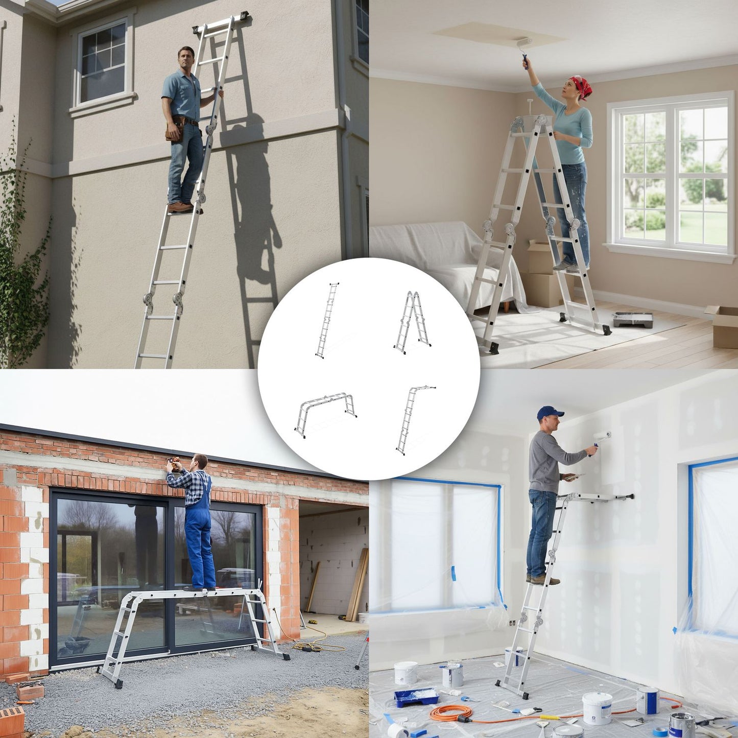 Aluminum Multi-Purpose Ladder, 4x3 Hinged, 150 kg Capacity