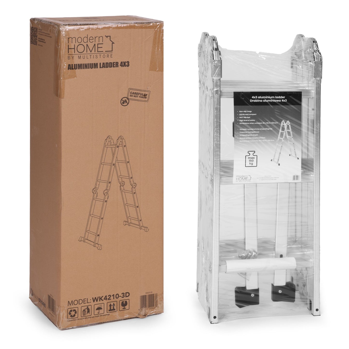 Aluminum Multi-Purpose Ladder, 4x3 Hinged, 150 kg Capacity