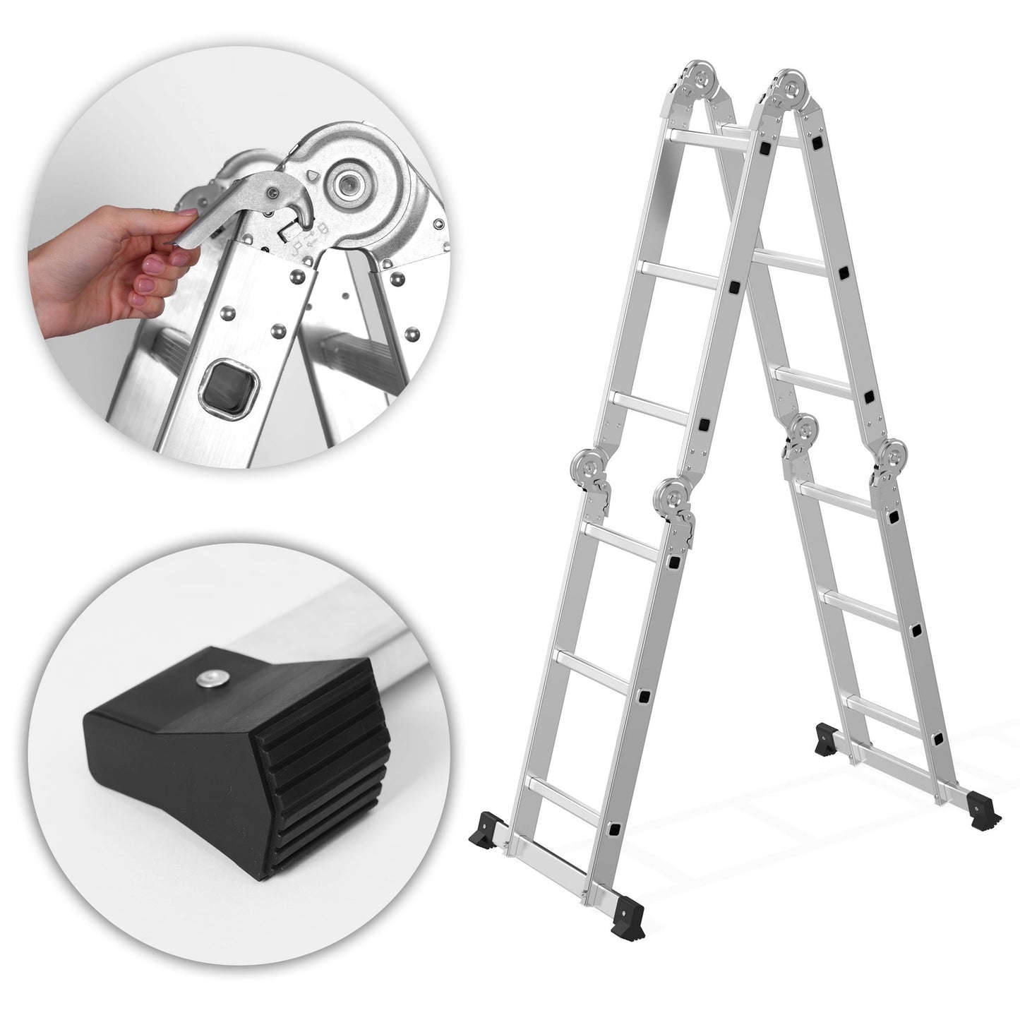 Aluminum Multi-Purpose Ladder, 4x3 Hinged, 150 kg Capacity