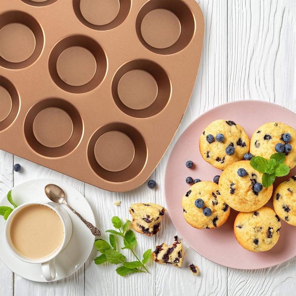 Aluminum baking tin for 12 muffins with non-stick coating