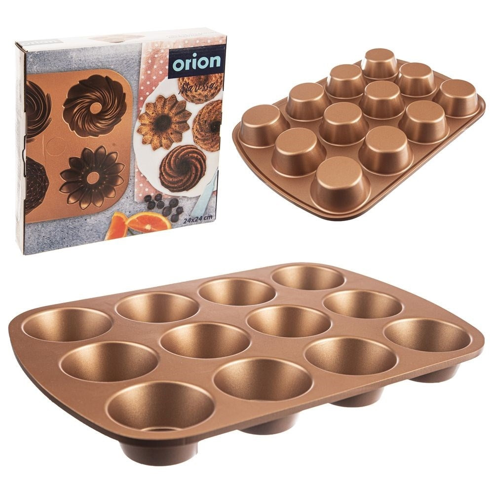 Aluminum baking tin for 12 muffins with non-stick coating