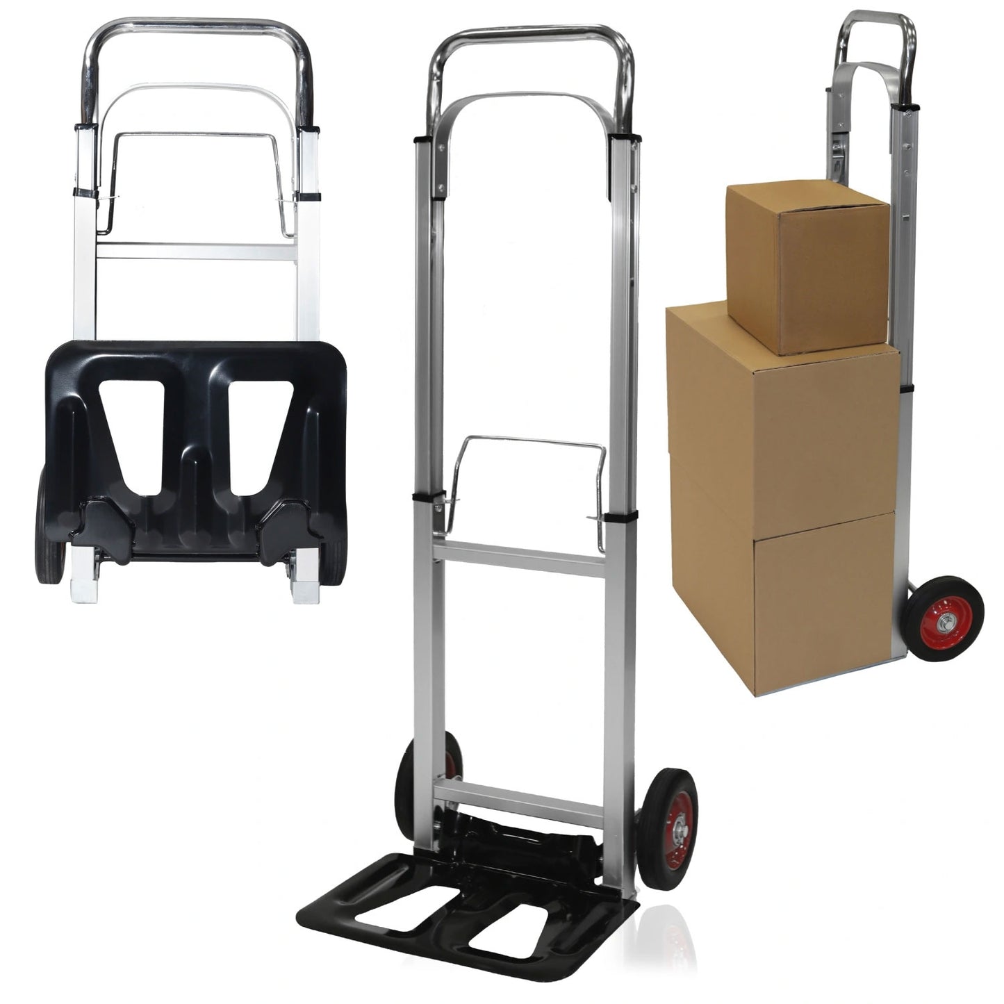 Aluminum folding hand truck, transport warehouse trolley, 90 kg capacity