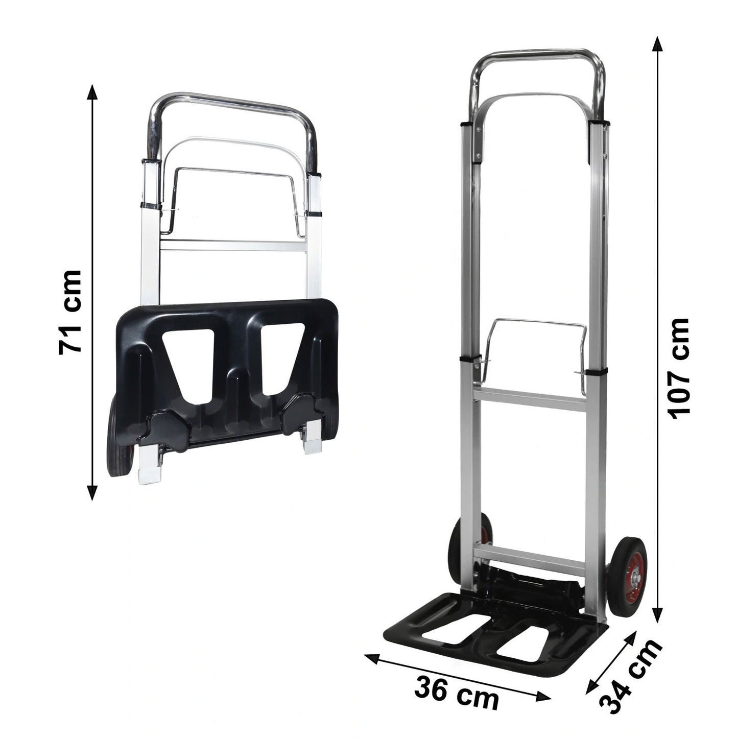 Aluminum folding hand truck, transport warehouse trolley, 90 kg capacity