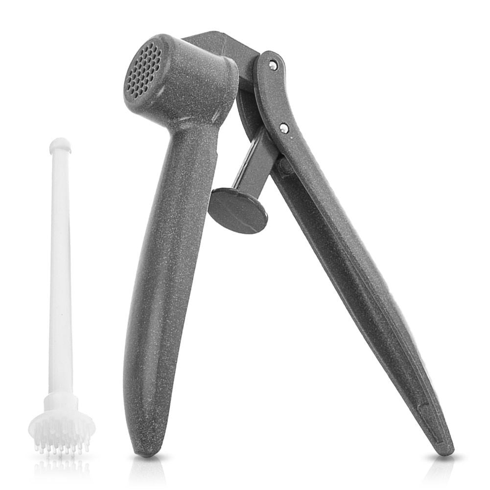 Aluminum garlic press with cleaning tool