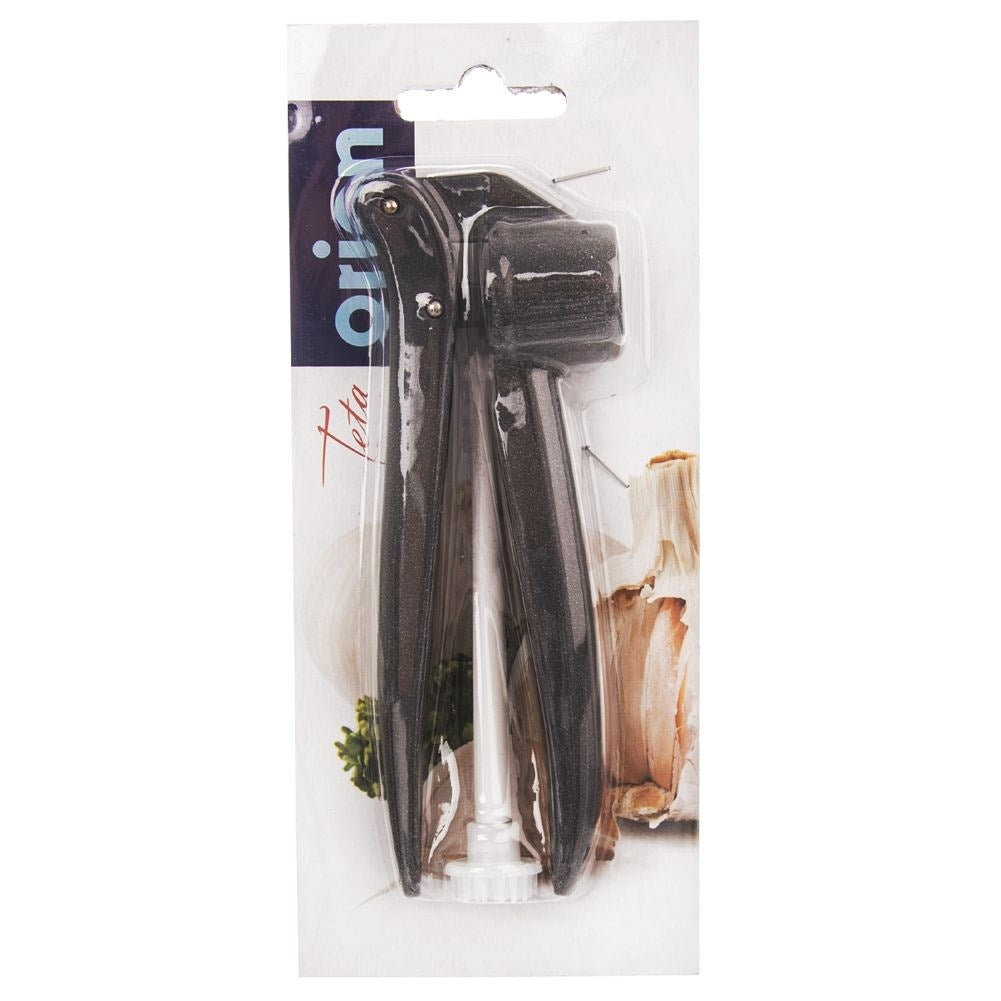 Aluminum garlic press with cleaning tool