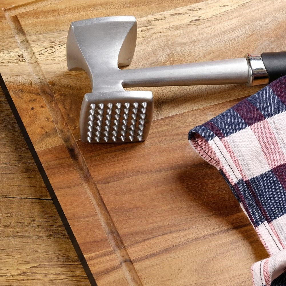 Aluminum meat mallet with rubber handle for a secure grip