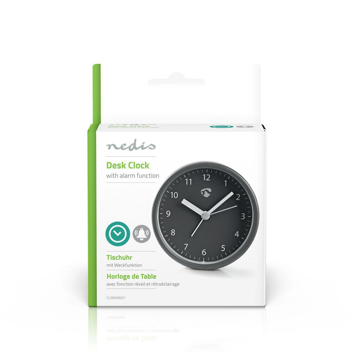 Analog Desk Alarm Clock | Snooze function | Gray