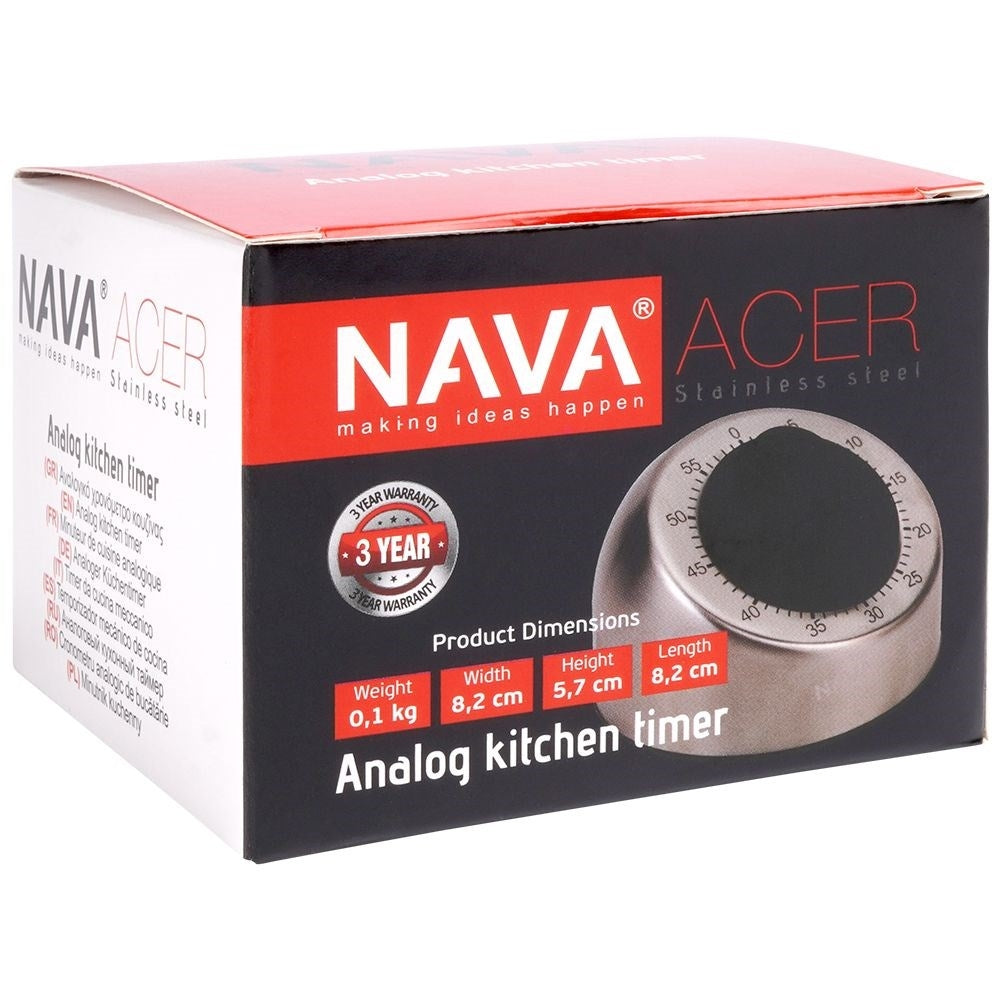 Analog kitchen timer in durable stainless steel