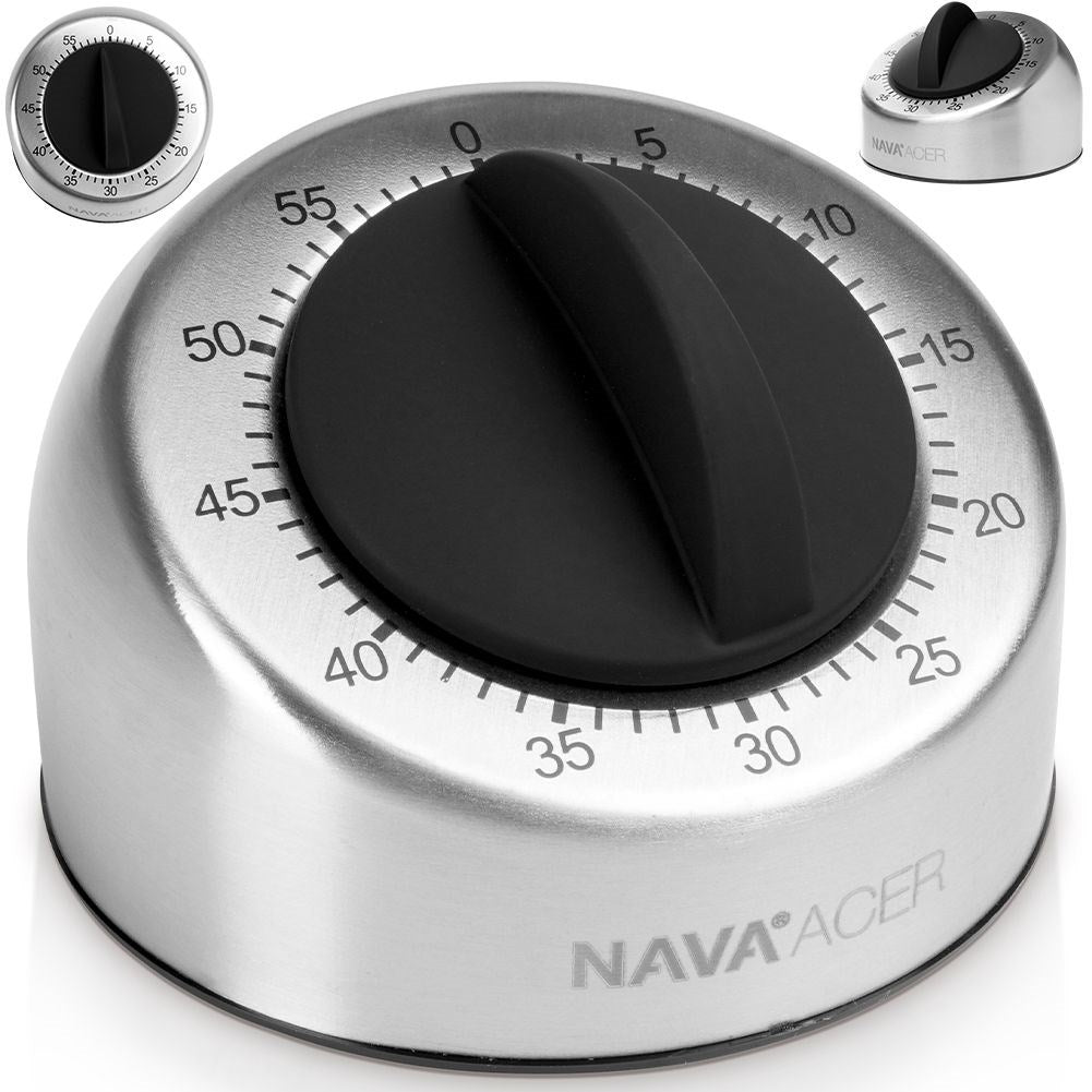 Analog kitchen timer in durable stainless steel