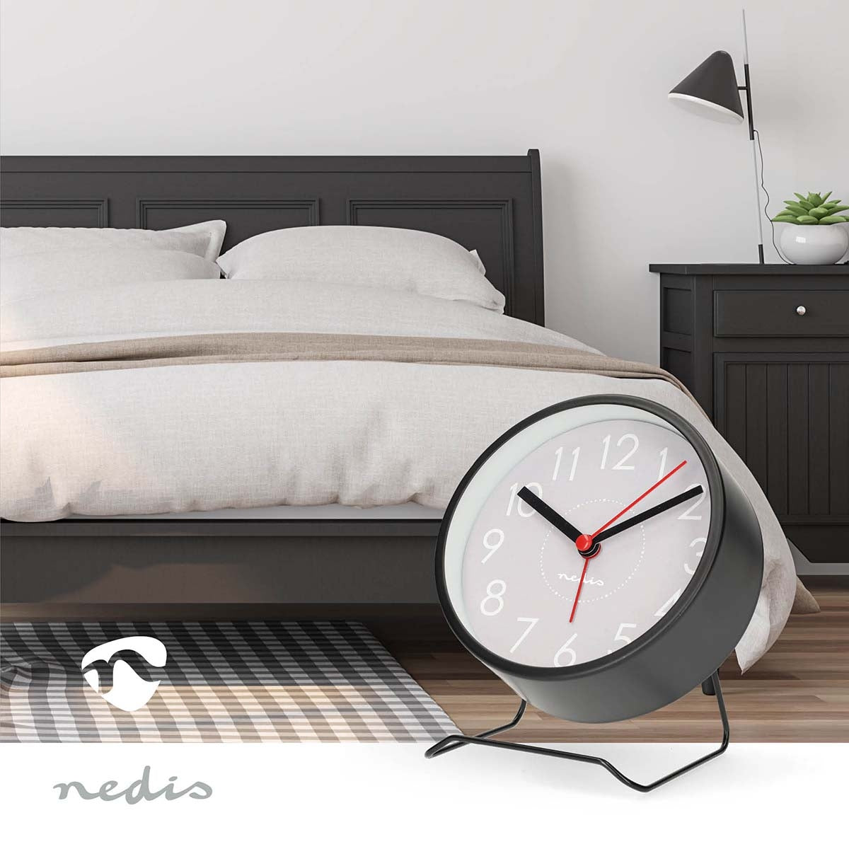 Analogue Desk Alarm Clock, Silent, Snooze, Black